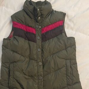 Old Navy Olive Green and Pink Puffer Vest